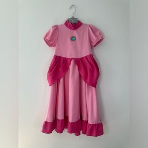 Girls Princess Peach Costume XS Pink Dress Mario Nintendo Kids Halloween